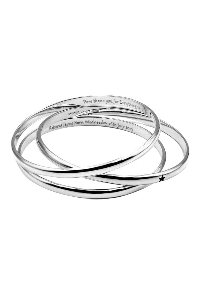 925 Sterling Silver bangle, with a black star detail. Engrave with up to 45 characters!
