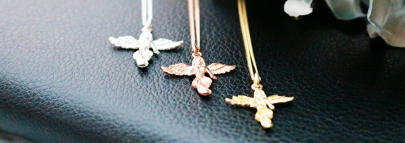 Annie's Angels, Itsy Bitsy My Guardian Angel Necklaces, silver, gold and rose gold