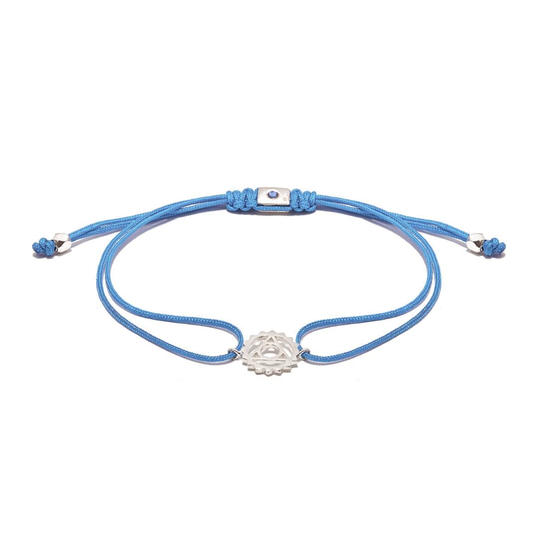 Practice self-compassion with the Throat Chakra Friendship bracelet, featuring the symbol handcrafted in 925 Sterling Silver.