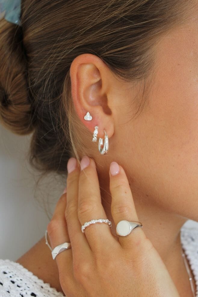 A chunkier take on the classic hoop, the Yvette hoop earrings are crafted in 925 Sterling Silver.