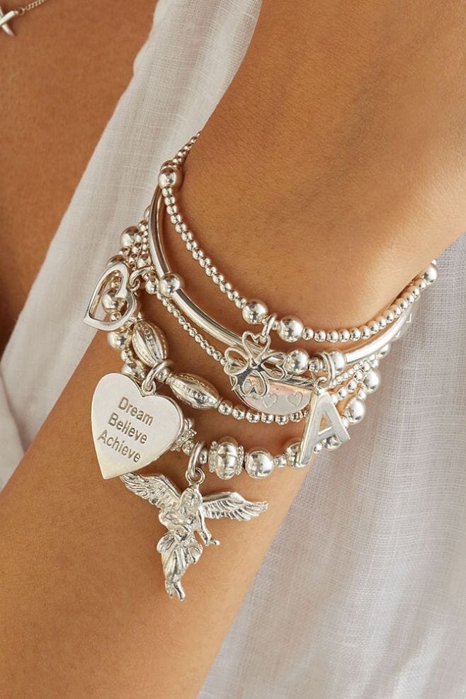 5 strand 925 Sterling Silver Bracelet Stack featuring our iconic Angel charm and personalisation options.