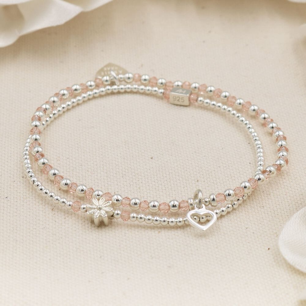 Love Stack Blush Silver Bracelet - Boxed Flower