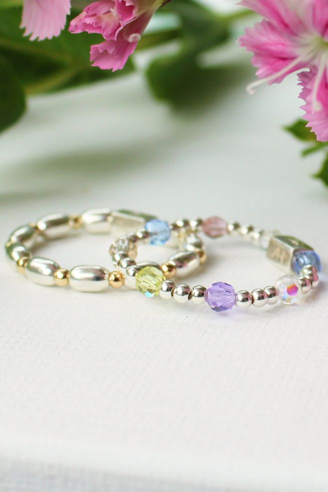 Handcrafted in 925 Sterling Silver beads and pastel coloured Preciosa crystals.