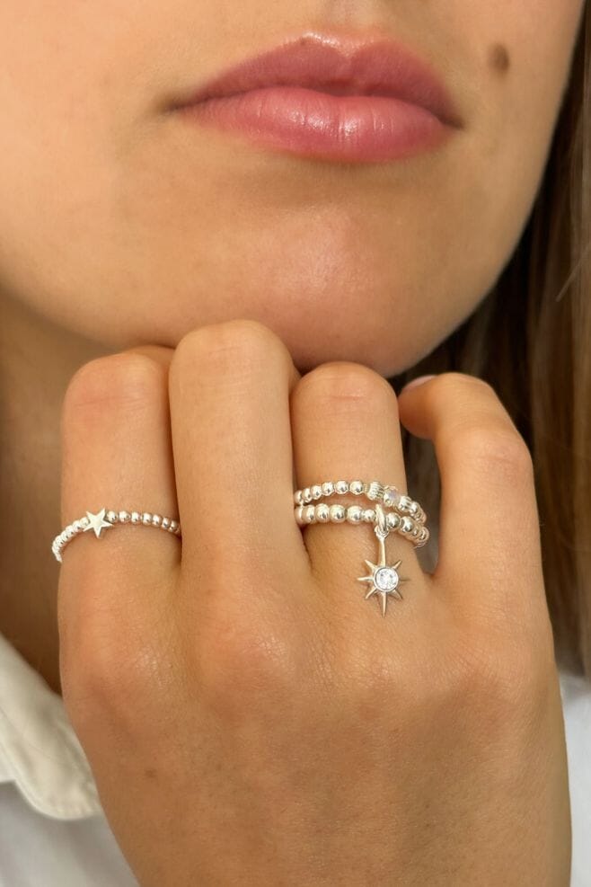 This dazzling 925 Sterling Silver beaded ring combo is perfect for wearing separately or as a stack.