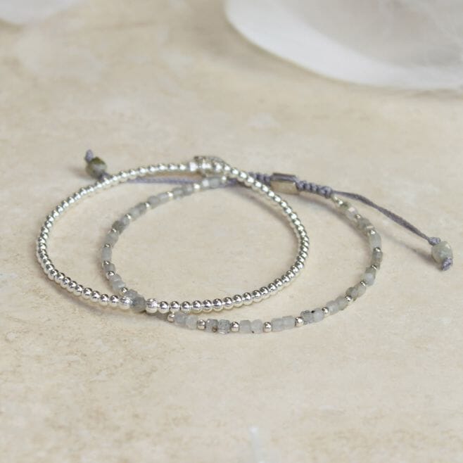 A 925 Sterling Silver and Labradorite two-strand stack.