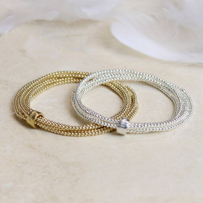 A beautiful bracelet with five 925 Sterling Silver strands, giving the illusion of a bracelet stack.