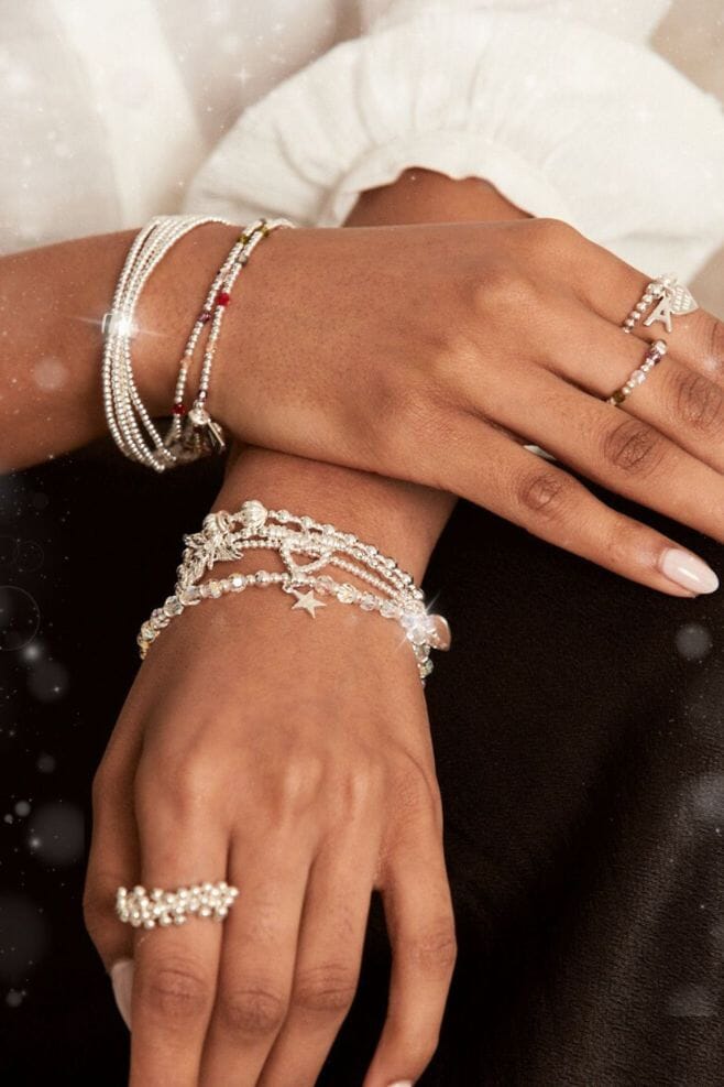 A sparkling stacking bracelet featuring iridescent Preciosa crystals and 925 Sterling Silver.