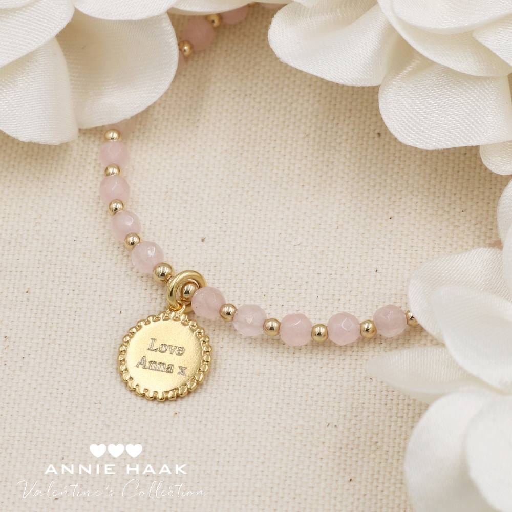 Rose Quartz Orchid Gold Plated Charm Bracelet - Personalised