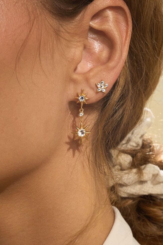 Two beautiful stars bejewelled with Zirconia Crystals - stud back earrings that dangle and catch the light.