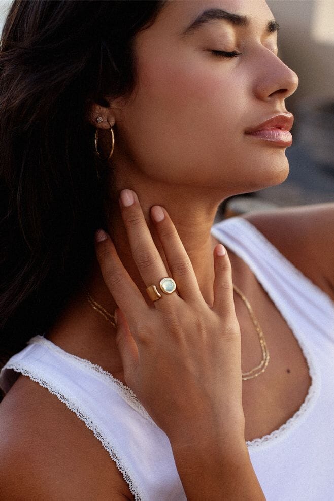 Crafted with Green Calcite, this unique piece is designed to bring a sense of tranquility and rejuvenation to your life while keeping you stylish!