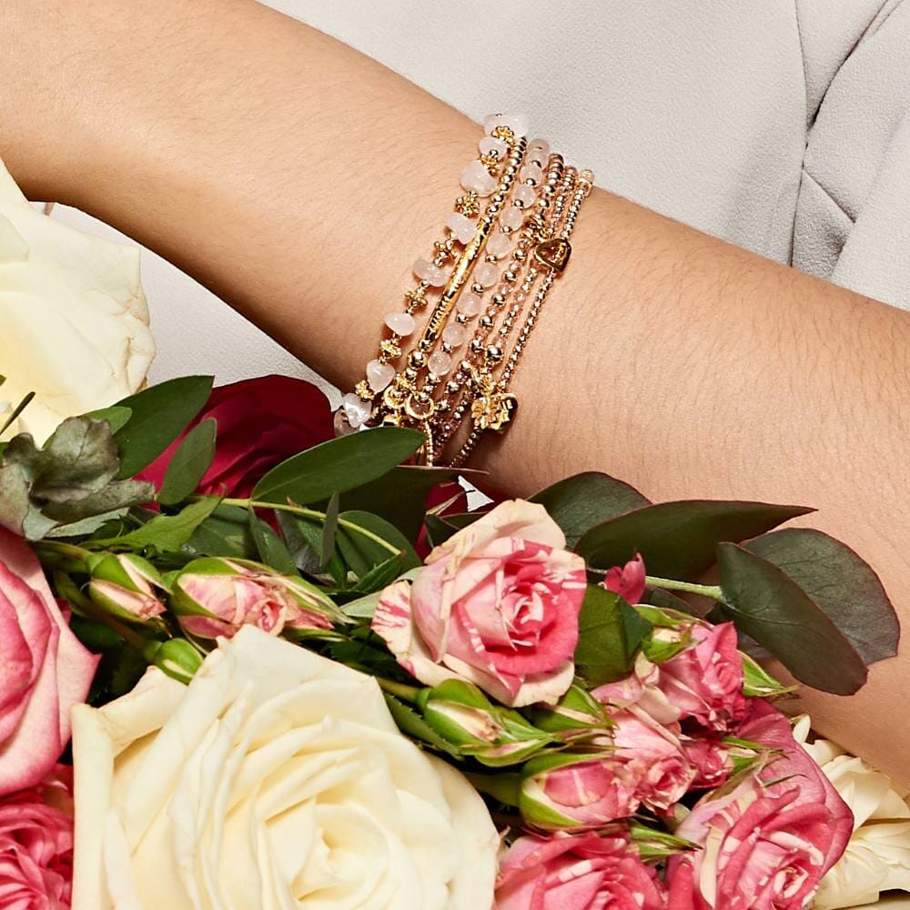 Fiore Chip Gold Plated Charm Bracelet - Rose Quartz