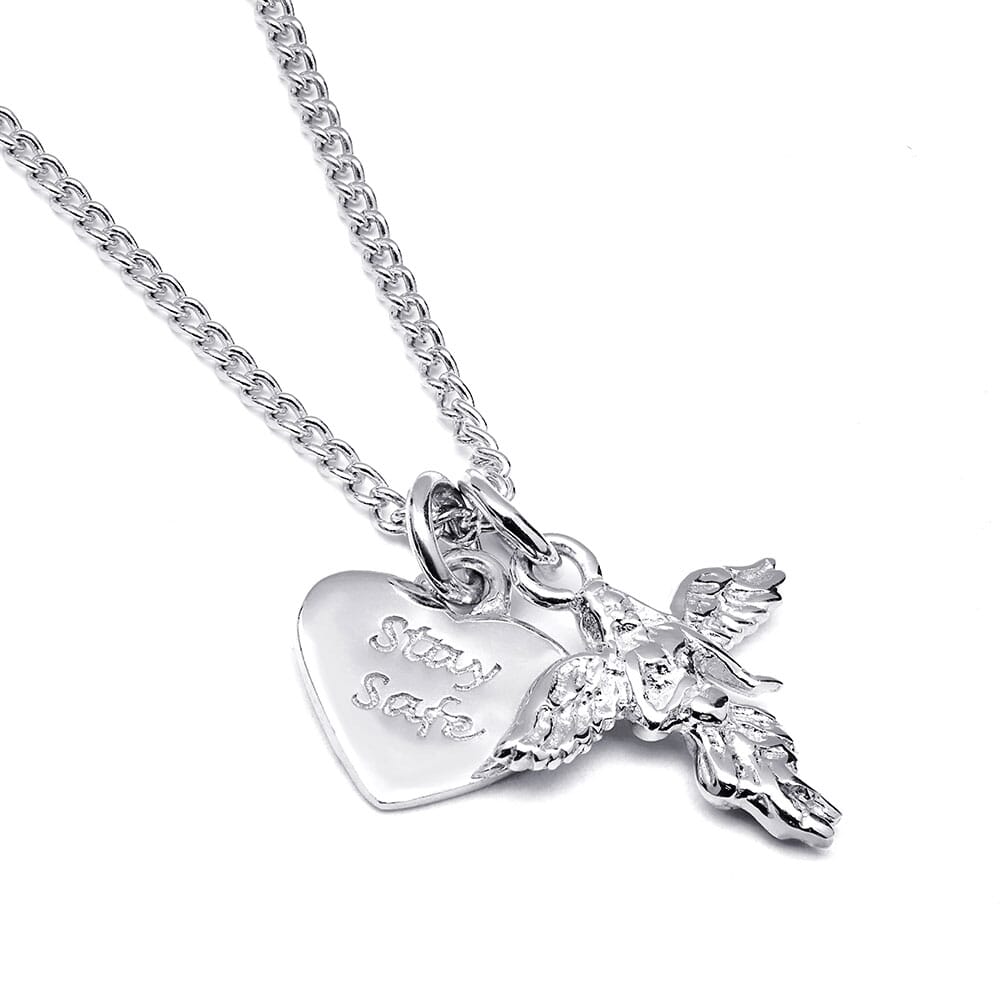 Stay Safe My Guardian Angel Silver Necklace Detail