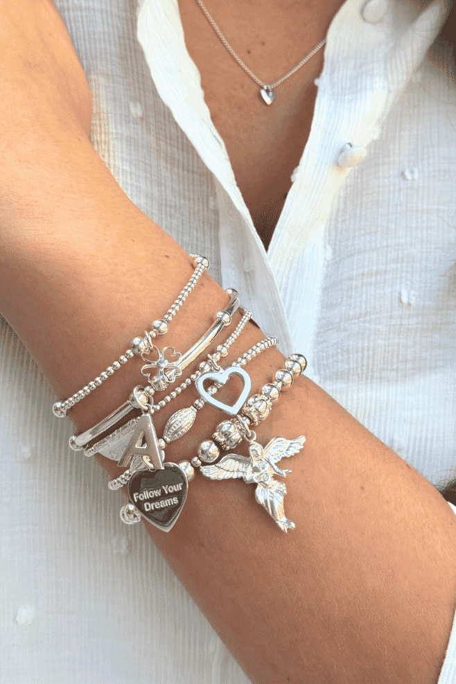Sama My Guardian Angel Bracelet Stack - 5 Strand Sterling Silver with meaningful charms