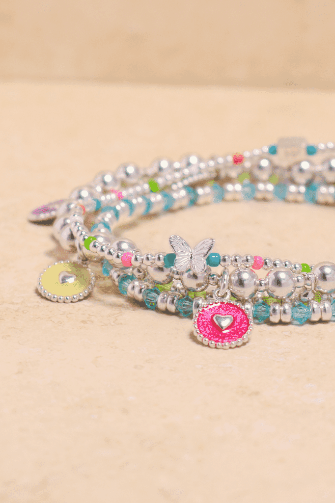 925 Sterling Silver beaded stacking charm bracelets featuring unique and meaningful charms.