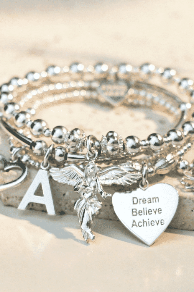 Sama My Guardian Angel Bracelet Stack. Featuring five bracelets in 925 Sterling Silver, each adorned with Annie Haak signature charms like the My Guardian Angel, the lucky Four-Heart Clover and the Open Heart, this stack will keep you uplifted all day lon