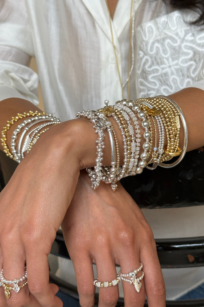 Annie Haak Designs mixed stacking bracelets, sterling silver and gold plated, personalised and meaningful charms
