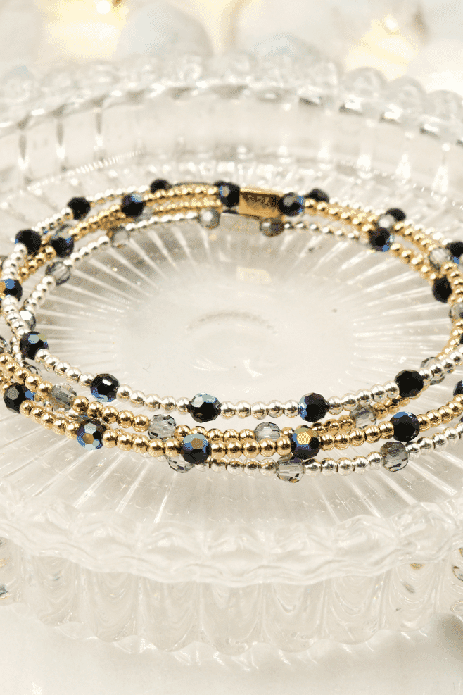 Mirage Gold Plated Black Crystal Bracelet is handcrafted from gold-plated silver and adds a warm, luminous touch to any look.