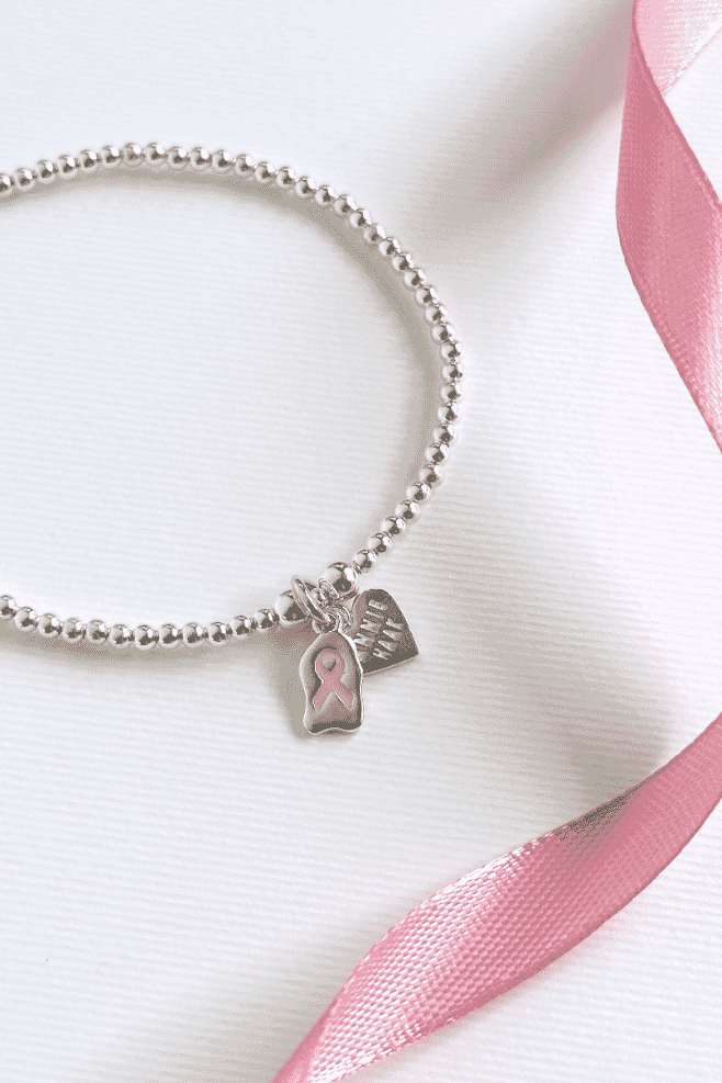 Handcrafted in 925 Sterling Silver, the classic Santeenie bracelet features a new Pink Ribbon charm filled with Italian Enamel that has been designed especially for this collection.