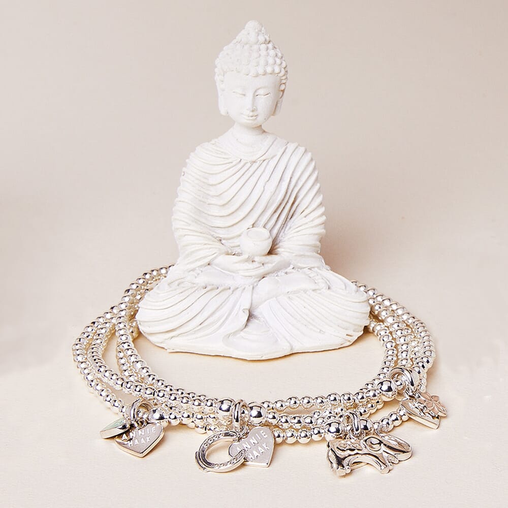 Tiara Dua Pearl and Silver Charm Bracelet - Teeny Motto Heart Charms Galore!