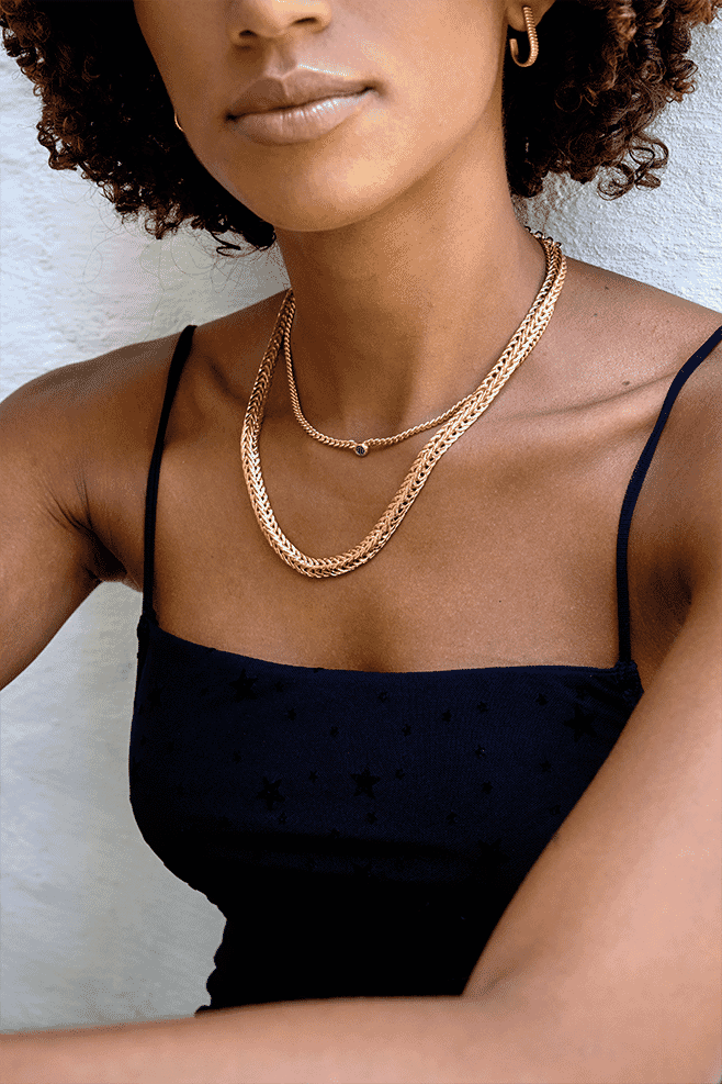 This stunning gold plated 925 Sterling Silver flat snake chain necklace is the perfect statement starting point for all your layering looks.