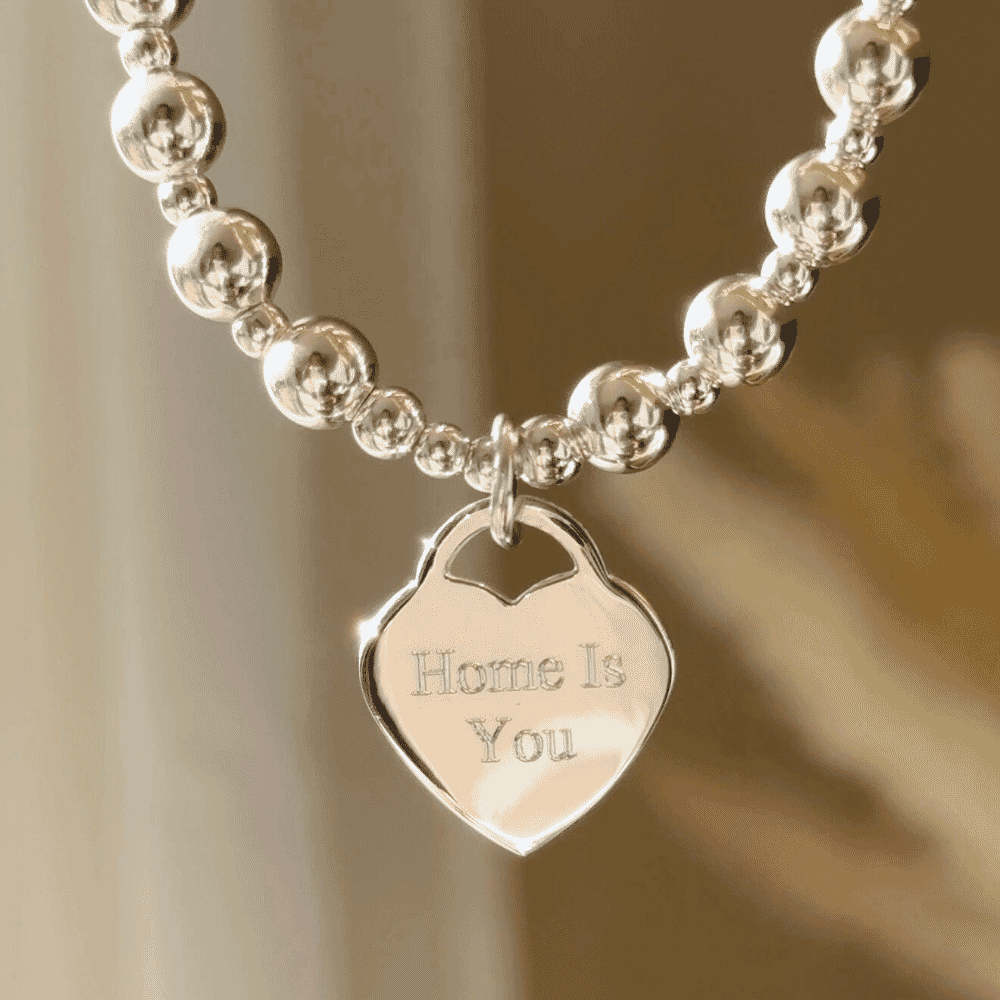 Annie Haak Orchid personalised sterling silver beaded bracelet with heart charm