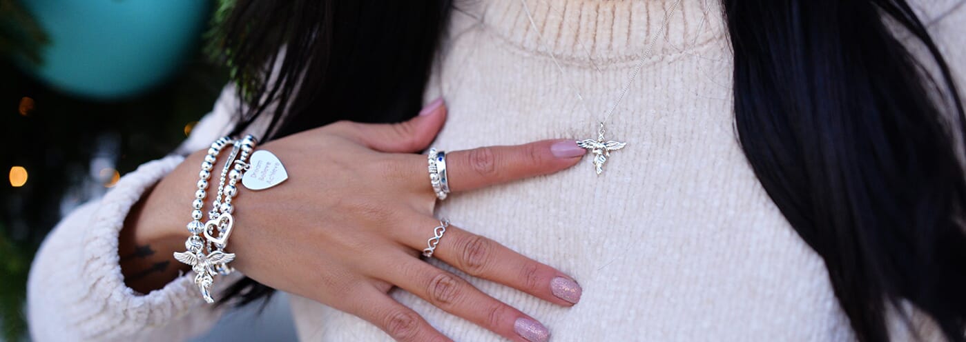 Annie's Angels, Itsy Bitsy My Guardian Angel Silver Necklace and Santi My Guardian Angel Silver Charm Bracelet