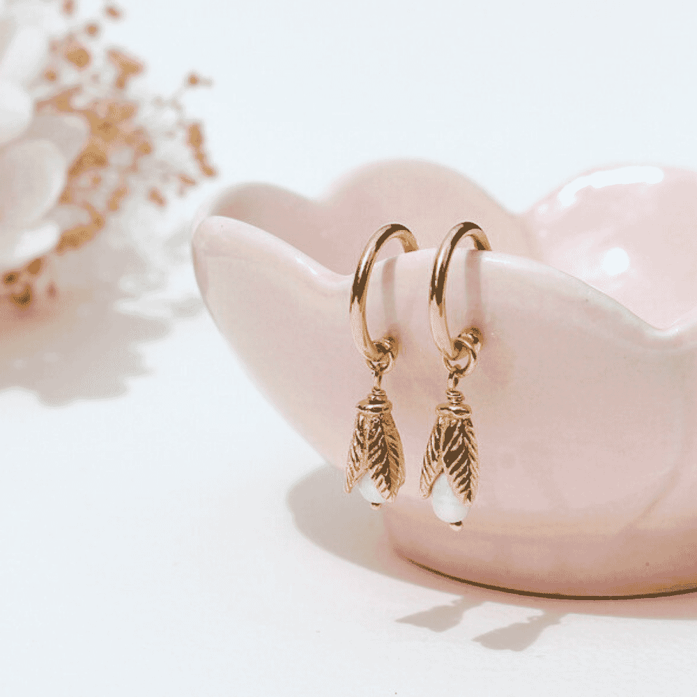Petal Pearl Hoop Gold Plated Earrings
