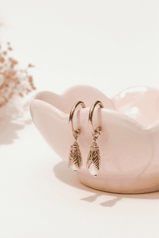 Petal Pearl Hoop Gold Plated Earrings