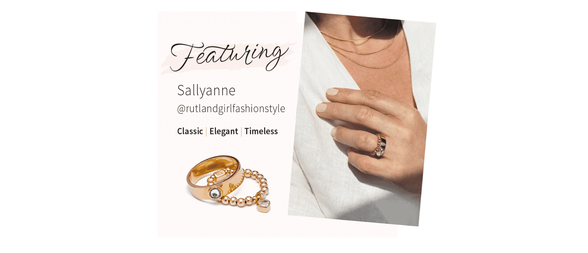 Sallyanne wears Unity Gold Ring Stack