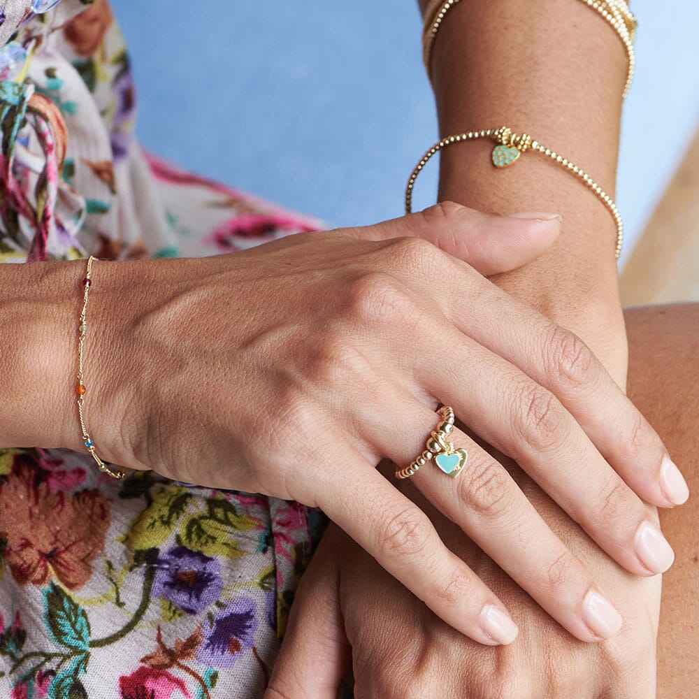 Santeenie Gold Charm Ring - Turquoise Heart