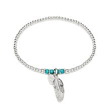 TRANQUIL TURQUOISE FEATHER SILVER CHARM BRACELET