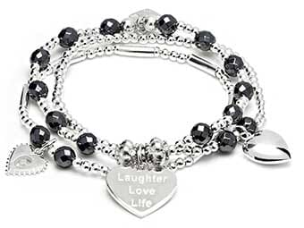 Suka Hematite silver charm bracelet